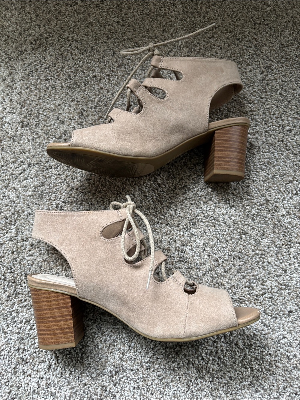 Relativity Beige Sandals Lace-Up Open-Toe Block Heel  8M